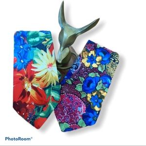 Floral Italian All Silk Hand Made Tie 2 Bundle